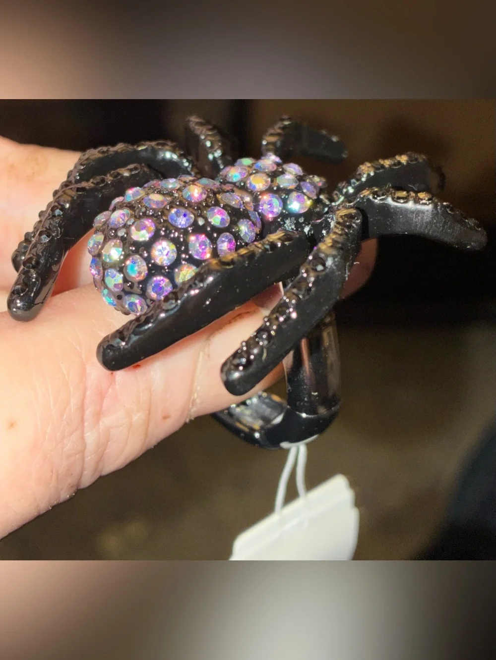 BETSEY JOHNSON 2026 Halloween Crystal-Studded Gothic Spider Stretch Ring NEW NWT